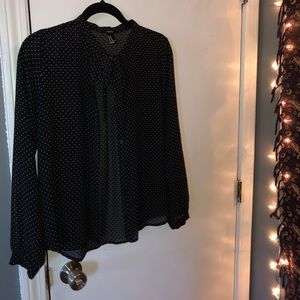 Black and White Polkadot Button-Up Blouse